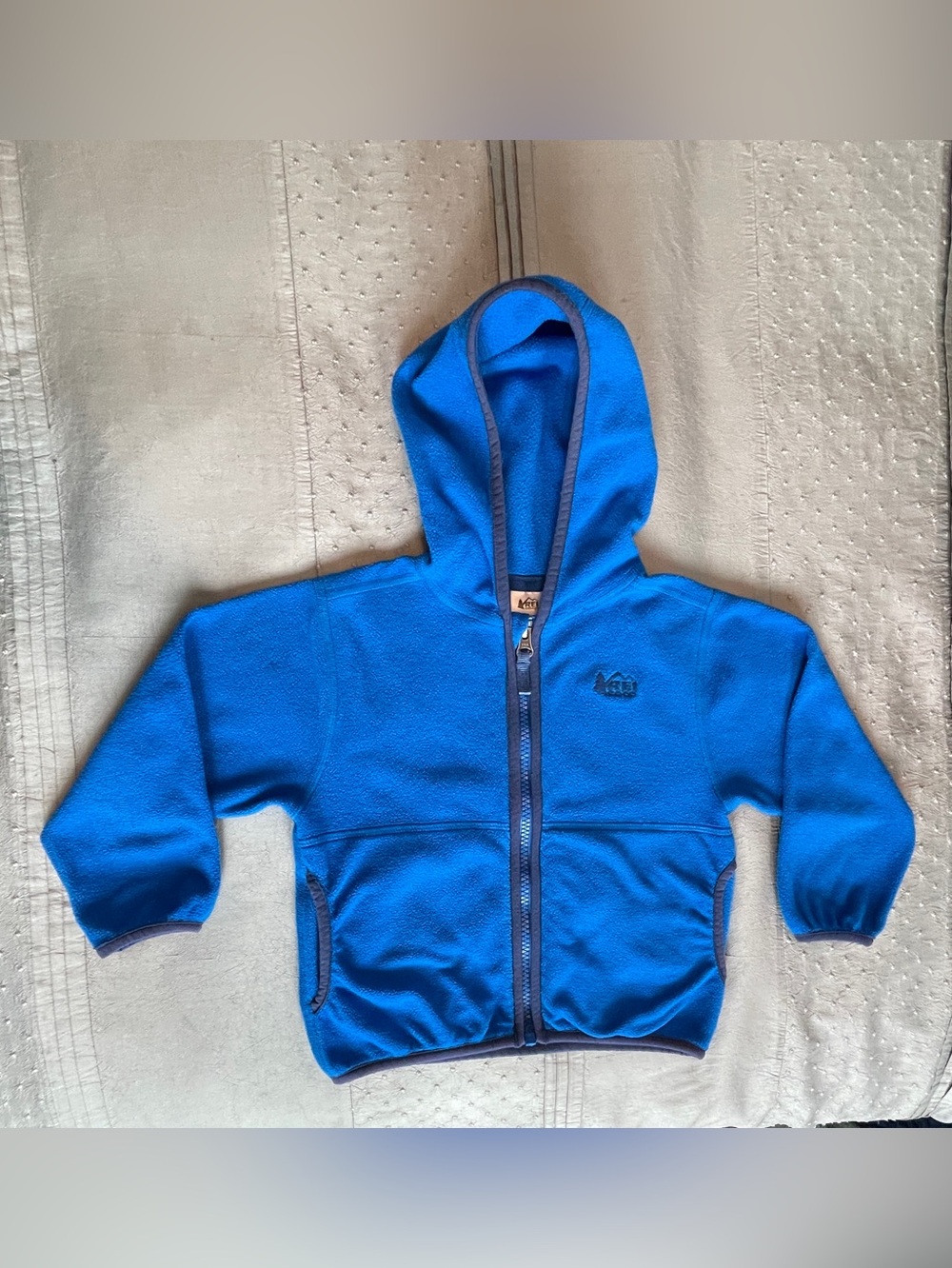 REI Kids Unisex Blue Hooded Zip Front Fleece Jacket size 2T